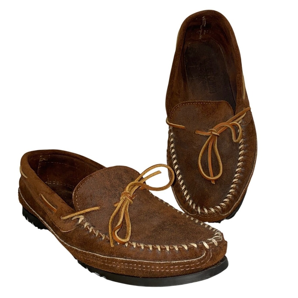 Minnetonka Classic Driving Moc Mens Loafers 13 Brown Suede Leather Lace Up